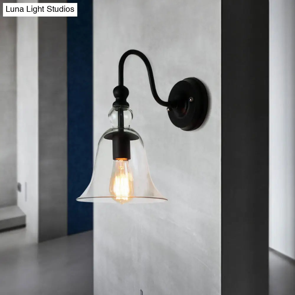 Modern Glass Bell Wall Sconce With Clear 1-Light & Gooseneck Arm