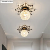 Modern Glass Ceiling Light With Sunflower Iron Decoration For Bedroom Semi Flush Mount Design