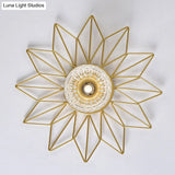 Modern Glass Ceiling Light With Sunflower Iron Decoration For Bedroom Semi Flush Mount Design