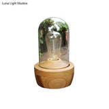 Modern Glass Cylinder Table Lamp With Wood Base For Bedroom