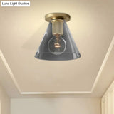 Modern Glass Flush Pendant Ceiling Light In Brass For Balcony - Globe Cone Cylinder Trumpet Shapes