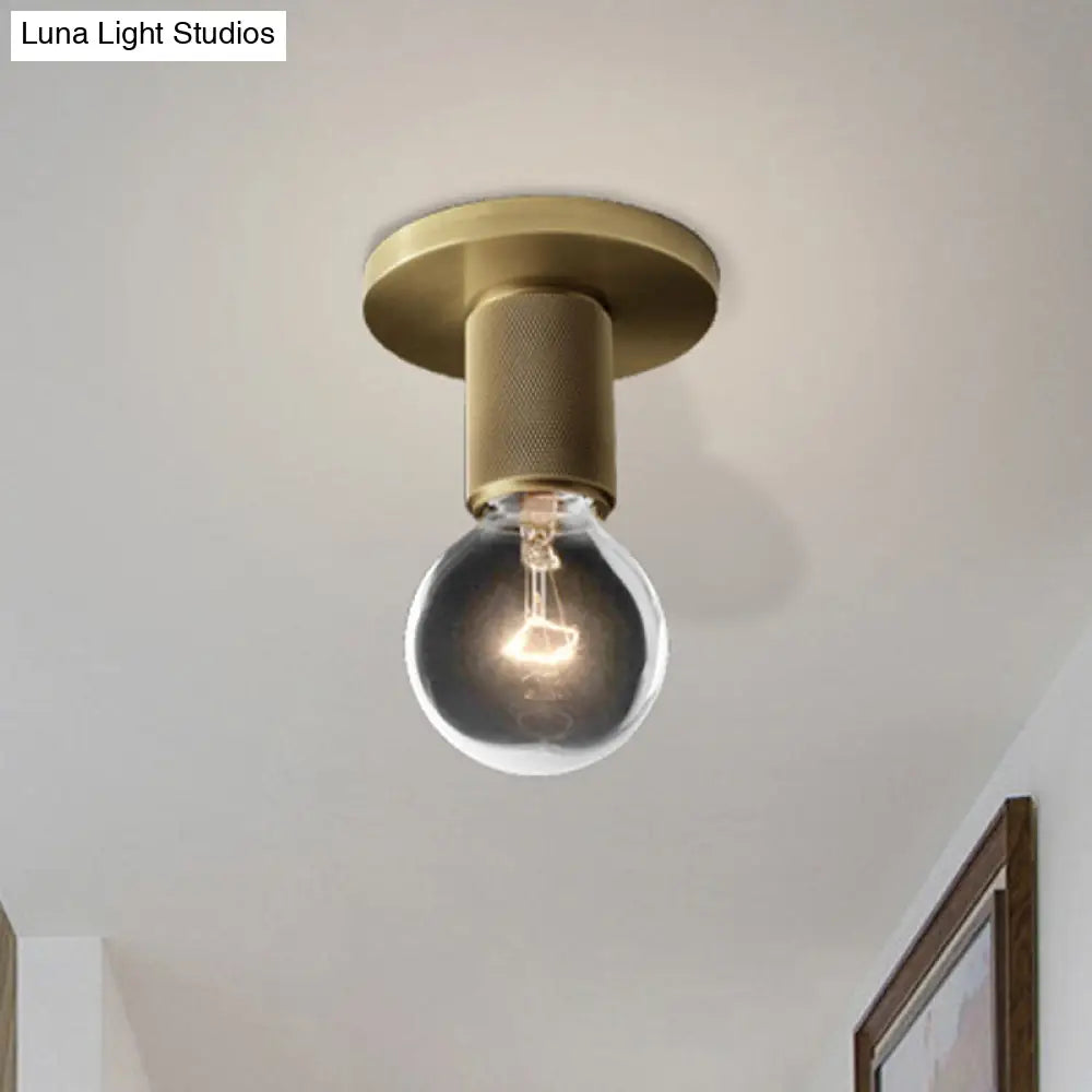 Modern Glass Flush Pendant Ceiling Light In Brass For Balcony - Globe Cone Cylinder Trumpet Shapes