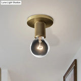 Modern Glass Flush Pendant Ceiling Light In Brass For Balcony - Globe Cone Cylinder Trumpet Shapes