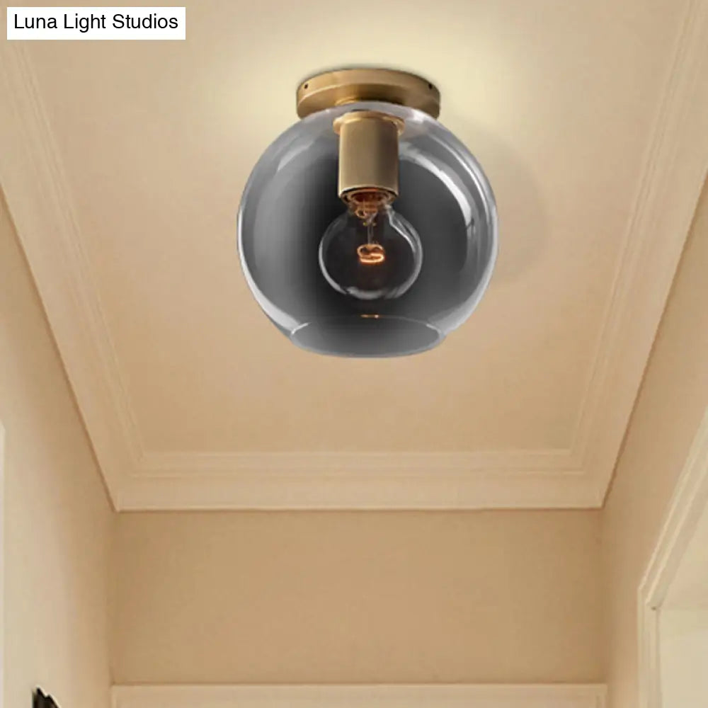 Modern Glass Flush Pendant Ceiling Light In Brass For Balcony - Globe Cone Cylinder Trumpet Shapes