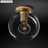 Modern Glass Flush Pendant Ceiling Light In Brass For Balcony - Globe Cone Cylinder Trumpet Shapes