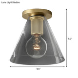 Modern Glass Flush Pendant Ceiling Light In Brass For Balcony - Globe Cone Cylinder Trumpet Shapes