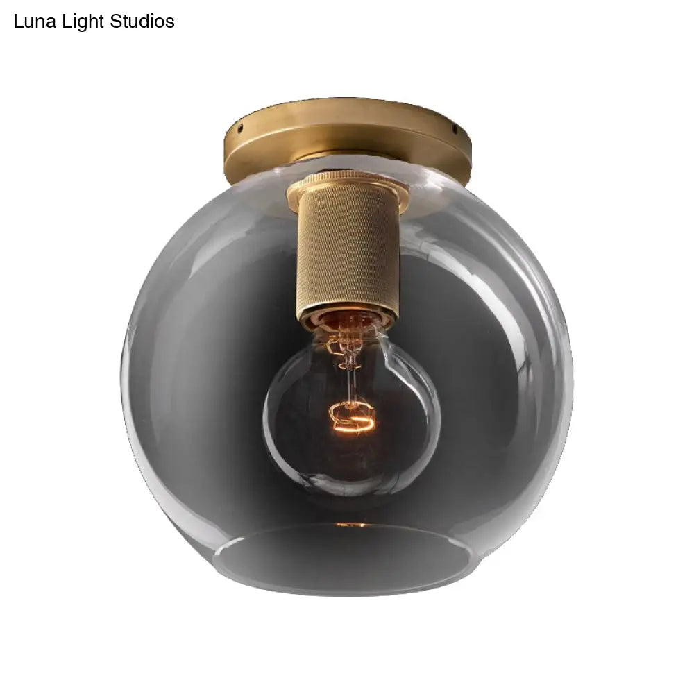 Modern Glass Flush Pendant Ceiling Light In Brass For Balcony - Globe Cone Cylinder Trumpet Shapes
