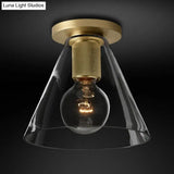 Modern Glass Flush Pendant Ceiling Light In Brass For Balcony - Globe Cone Cylinder Trumpet Shapes