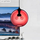 Modern Glass Globe Pendant Light - 2 Lights Red/Brown/Clear