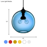 Modern Glass Globe Pendant Light - 2 Lights Red/Brown/Clear