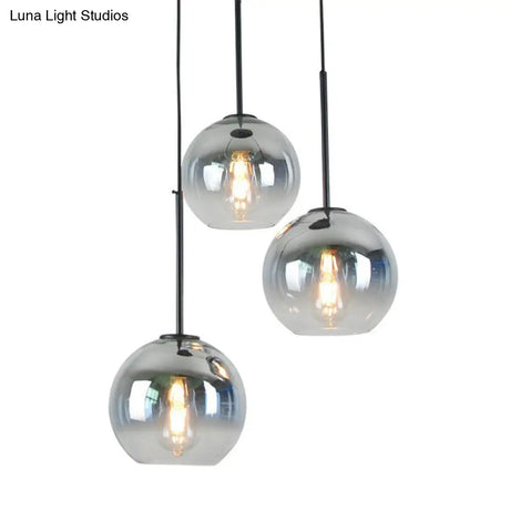 Modern Glass Globe Pendant Light Fixture - Silver Dining Room Hanging Lamp