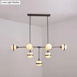 Modern Glass Orb Chandelier With 9-Silver/Gold Finish Heads - Perfect Island Lighting For