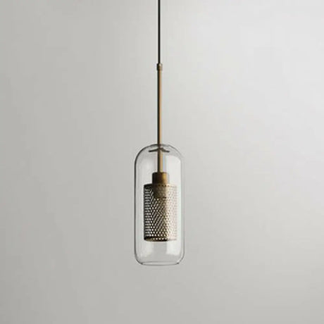 Modern Glass Pendant Lamp With Geometric Design And Mesh Guard Clear / Cylinder