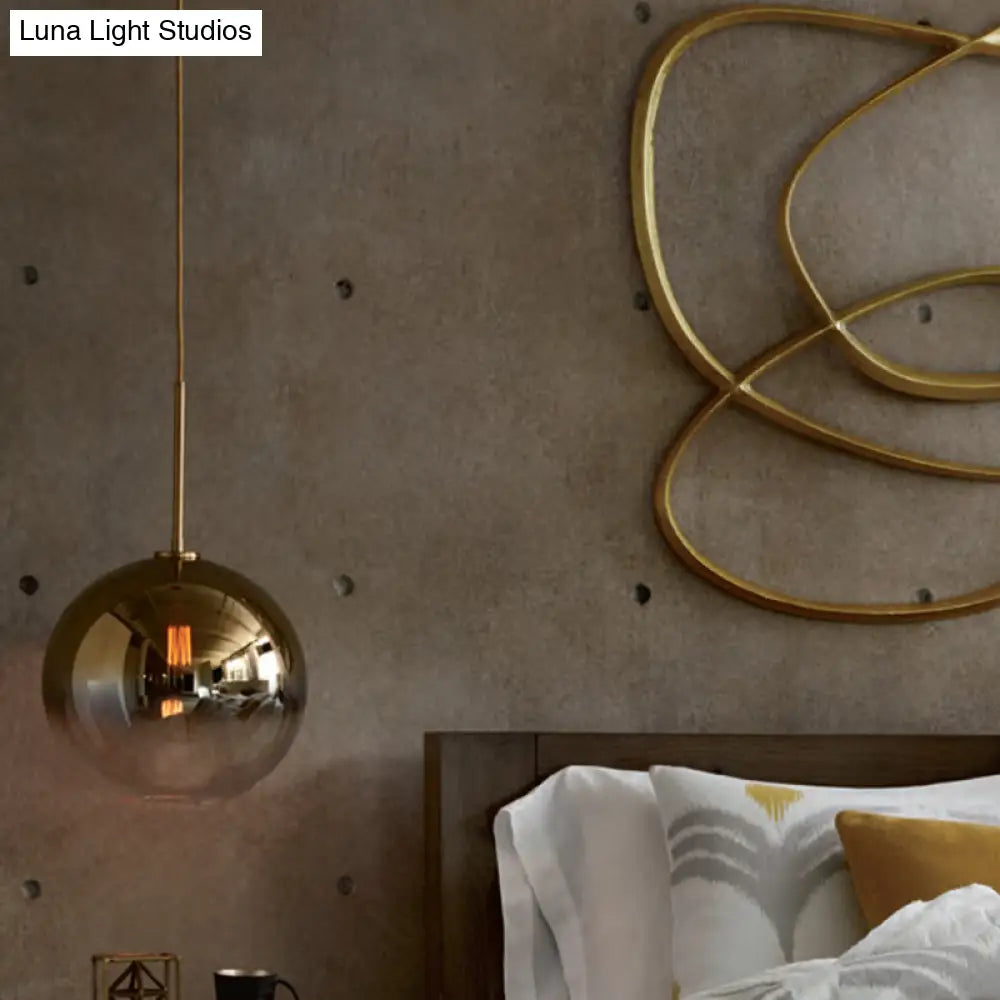 Modern Glass Pendant Light Fixture For Bedroom - Gold Sphere Ceiling Hanging Lamp