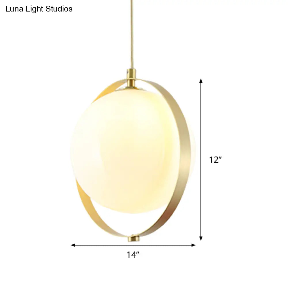 Modern Glass Pendant Light With Brass Ring - Globe White Hanging Kit