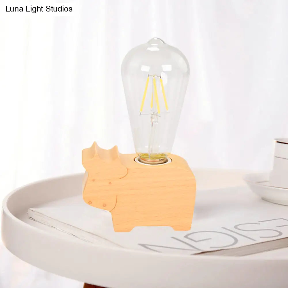 Modern Glass Shade Single Bulb Reading Lamp: Beige Sheep/Elephant/Cow Desk Lamp For Bedroom