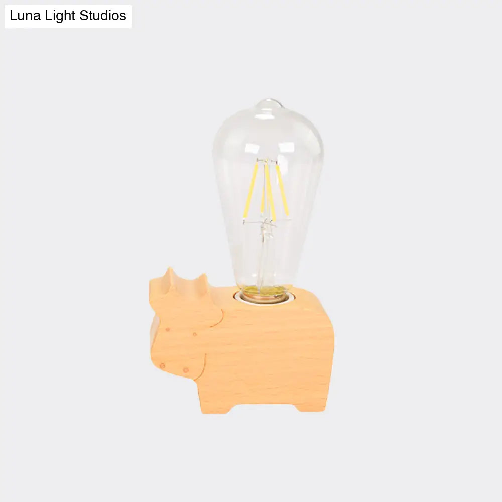 Modern Glass Shade Single Bulb Reading Lamp: Beige Sheep/Elephant/Cow Desk Lamp For Bedroom