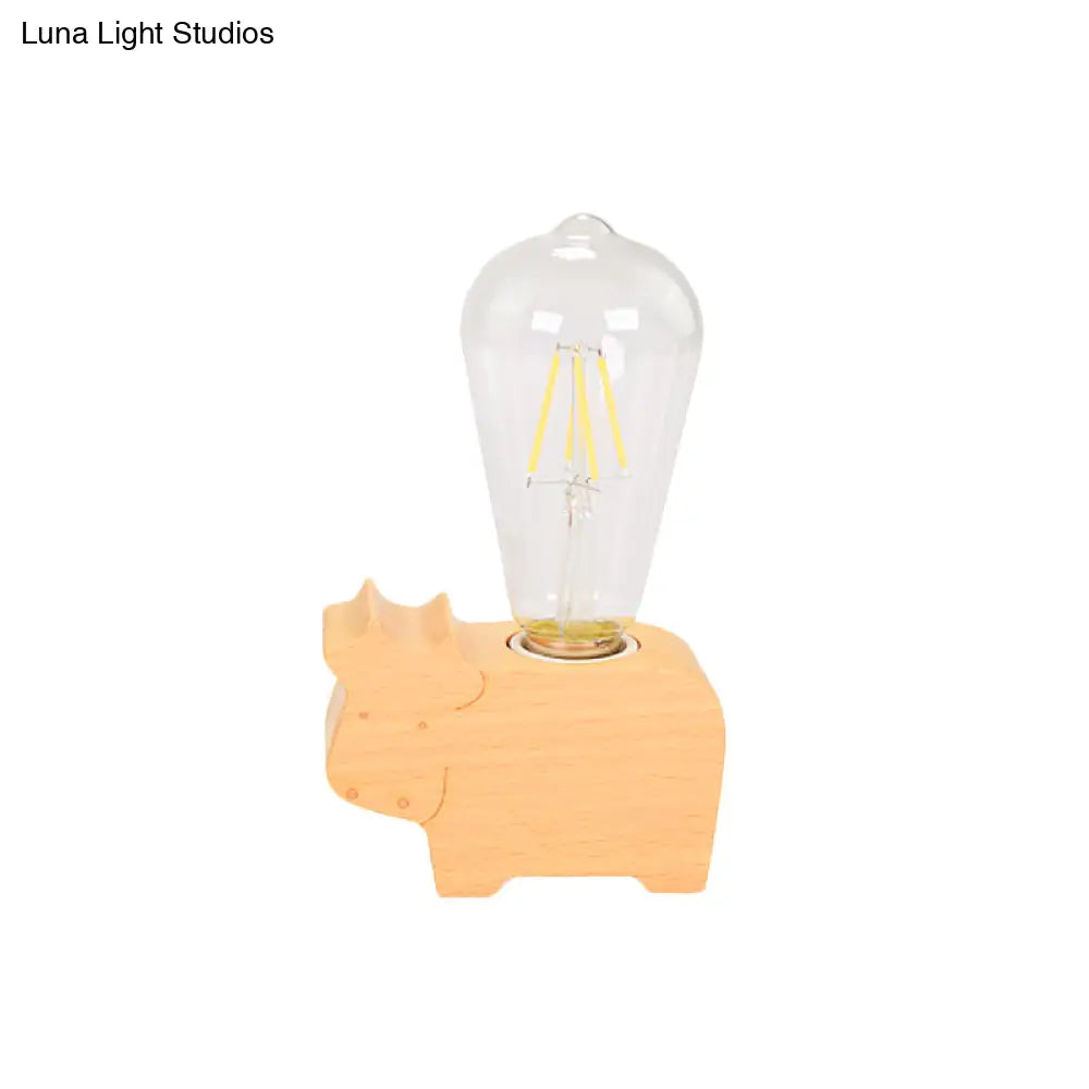Modern Glass Shade Single Bulb Reading Lamp: Beige Sheep/Elephant/Cow Desk Lamp For Bedroom