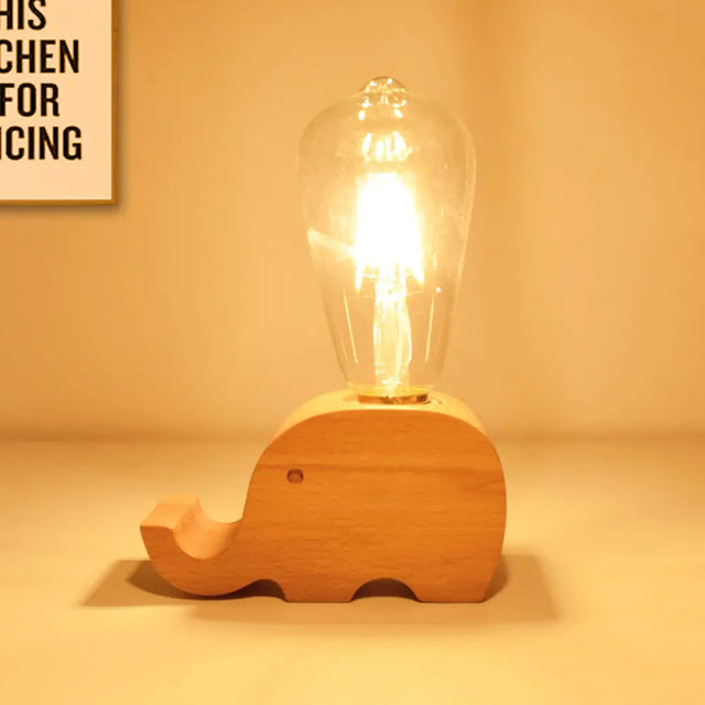 Modern Glass Shade Single Bulb Reading Lamp: Beige Sheep/Elephant/Cow Desk Lamp For Bedroom Wood /