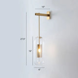Modern Glass Wall Lamp With Brass Sconce And Mesh Guard Clear / Short Arm