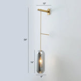 Modern Glass Wall Lamp With Brass Sconce And Mesh Guard Smoke Gray / Long Arm