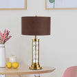Modern Global Desk Lamp With Clear Crystal Accent Brown Base And Fabric Shade