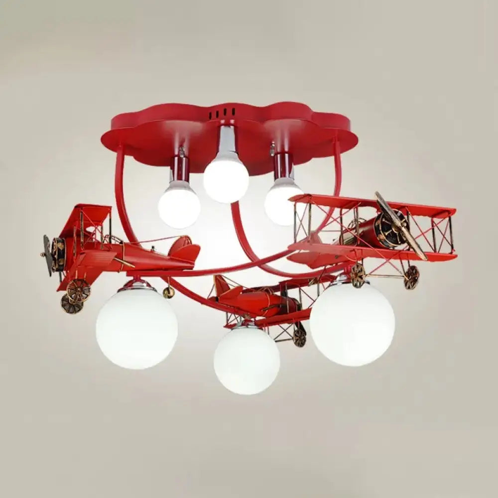 Modern Globe Flush Ceiling Light For Child’s Bedroom Red