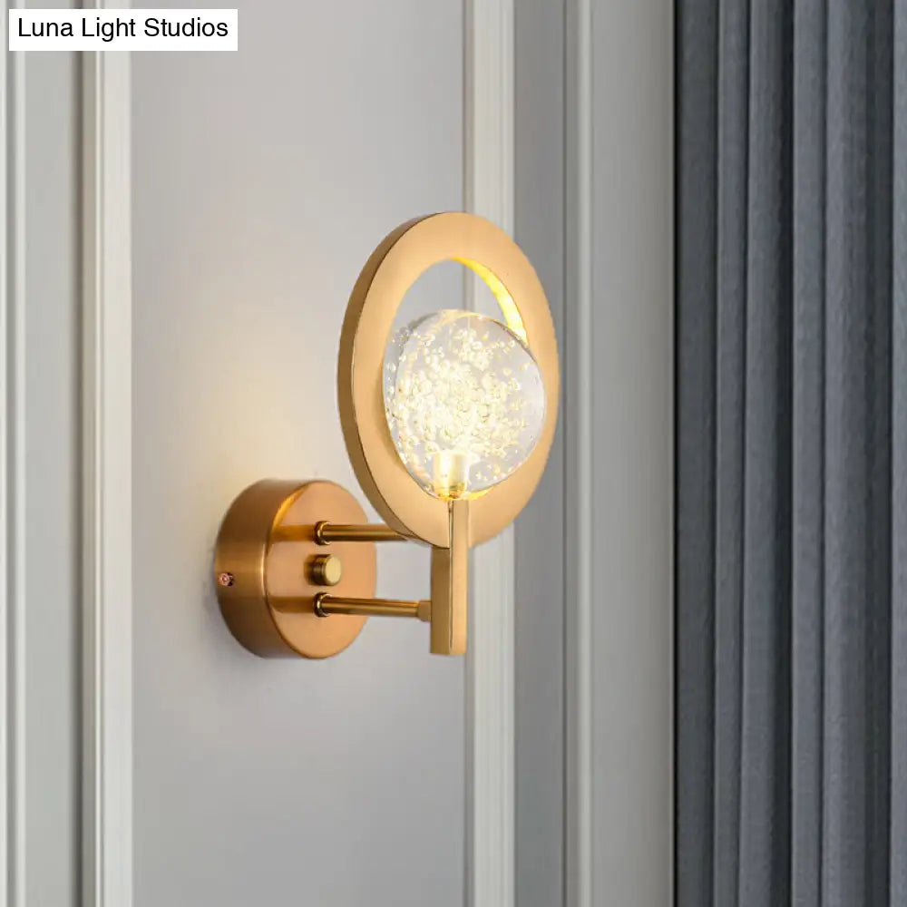 Modern Globe Wall Lamp With Clear Crystal And Led Light In Gold Finish