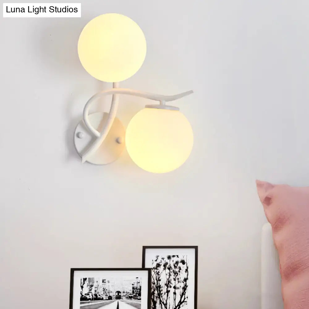Modern Globe Wall Lamp With Milk Glass Sconce - 2 Heads White Ideal For Adult Bedroom