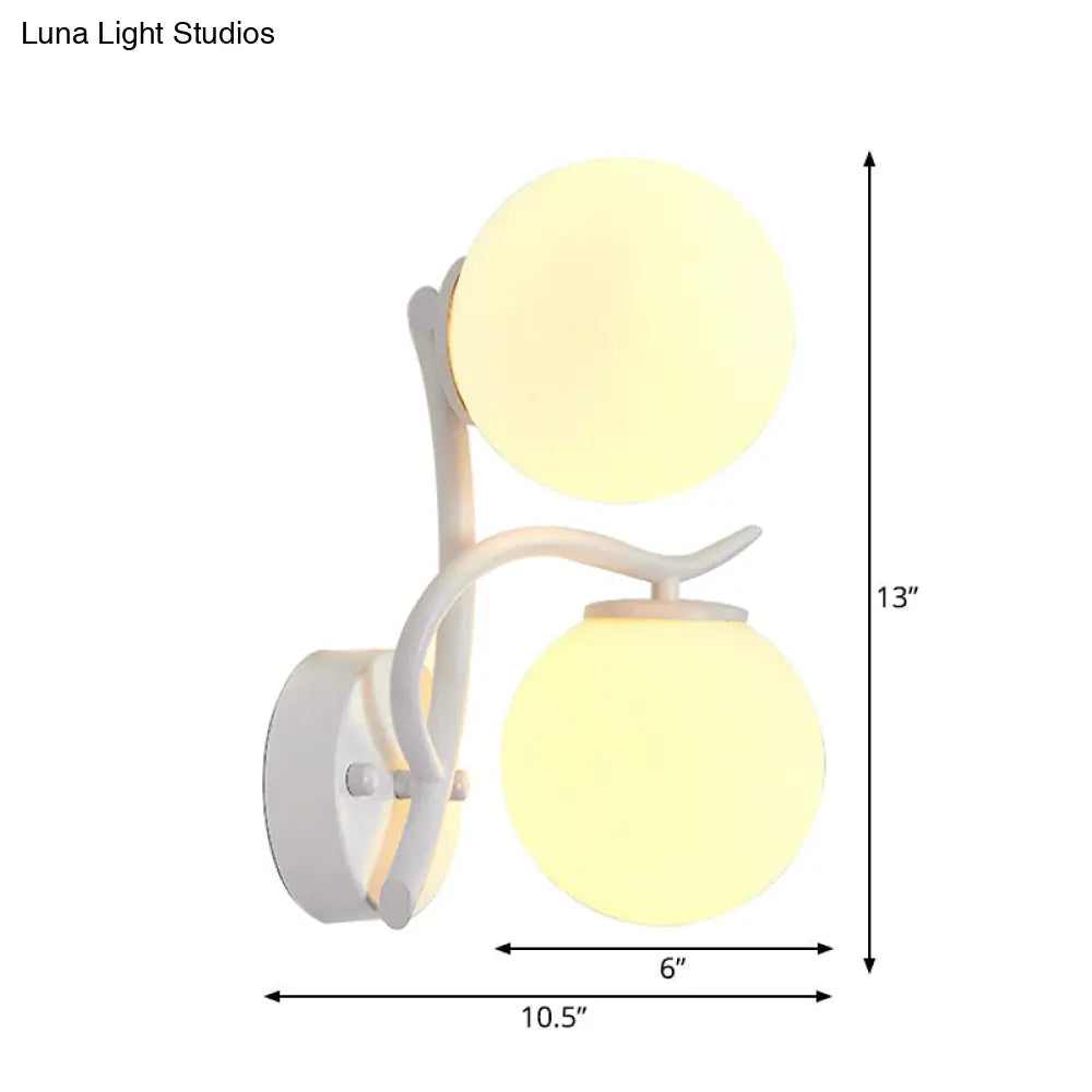 Modern Globe Wall Lamp With Milk Glass Sconce - 2 Heads White Ideal For Adult Bedroom