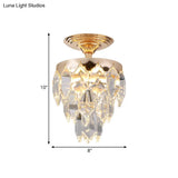 Modern Gold 3-Tier Crystal Rod Drop Lamp - 2-Light Foyer Ceiling Chandelier