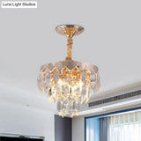 Modern Gold 3-Tier Crystal Rod Drop Lamp - 2-Light Foyer Ceiling Chandelier