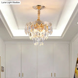 Modern Gold 3-Tier Crystal Rod Drop Lamp - 2-Light Foyer Ceiling Chandelier