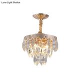 Modern Gold 3-Tier Crystal Rod Drop Lamp - 2-Light Foyer Ceiling Chandelier