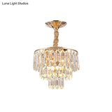 Modern Gold 3-Tier Crystal Rod Drop Lamp - 2-Light Foyer Ceiling Chandelier