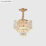 Modern Gold 3-Tier Crystal Rod Drop Lamp - 2-Light Foyer Ceiling Chandelier