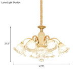 Modern Gold 8-Light Ceiling Pendant With Clear And Frosted Glass Flower Chandelier & Crystal Accent