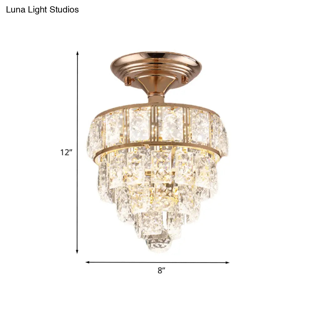 Modern Gold Beveled Crystal Led Ceiling Flush Mount With 4 Tiers - Elegant Hallway Lighting