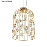 Modern Gold Bird Cage Pendant Light With 4 Bulbs For Dining Room