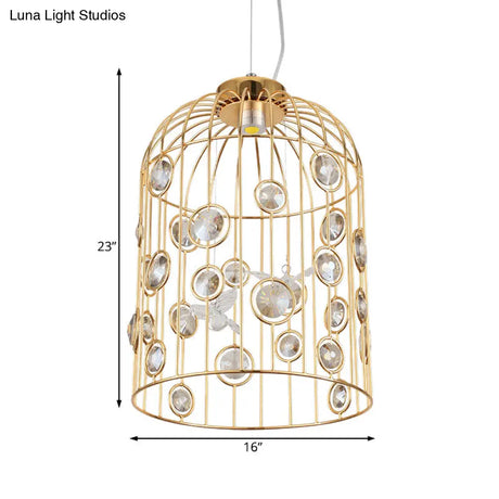 Modern Gold Bird Cage Pendant Light With 4 Bulbs For Dining Room