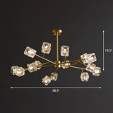 Modern Gold Branch Chandelier Lamp With Clear Crystal Cube - Living Room Suspension Light 15 /