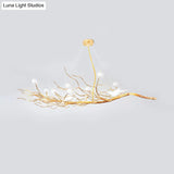Modern Gold Branch Pendant Light With Clear Glass Island Lamp - 10-Light Design Birds Ideal For