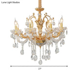 Modern Gold Candelabra Chandelier Light With Crystal Accents - 8 Metal Pendant Heads