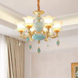 Modern Gold Ceiling Chandelier With Frosted Glass Crystal Accents 6 /