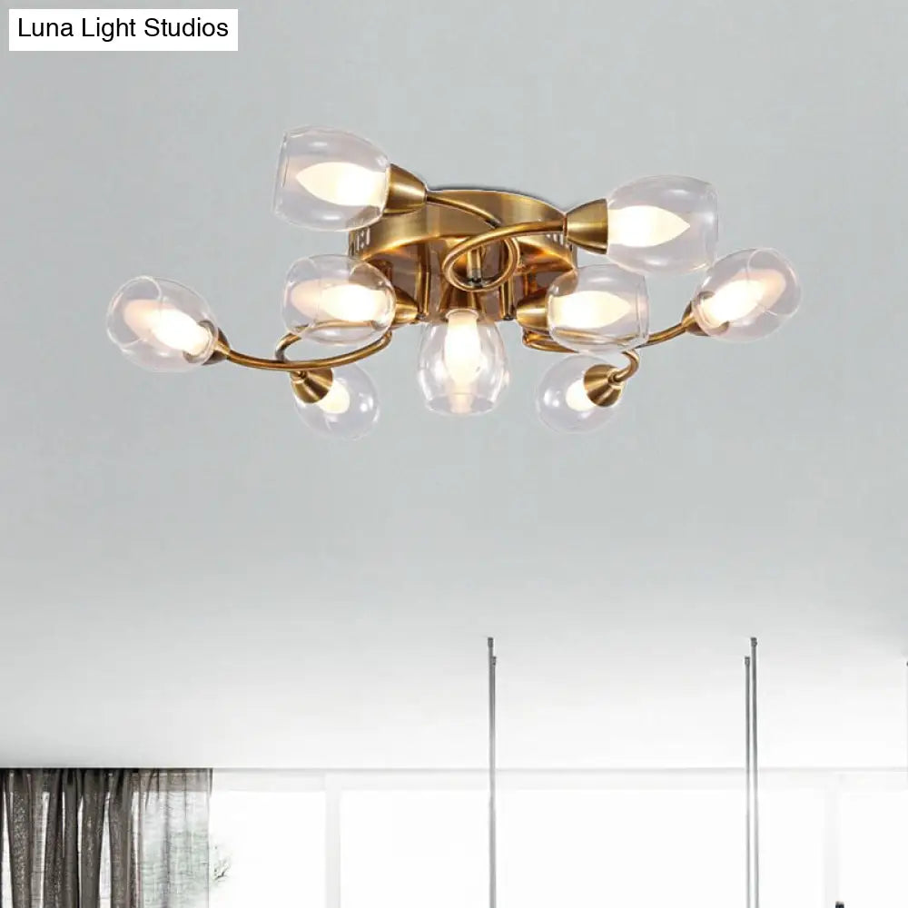 Modern Gold Ceiling Light Fixture With 10 Clear Glass Shades