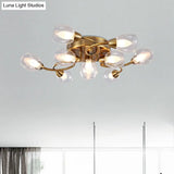 Modern Gold Ceiling Light Fixture With 10 Clear Glass Shades