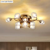 Modern Gold Ceiling Light Fixture With 10 Clear Glass Shades