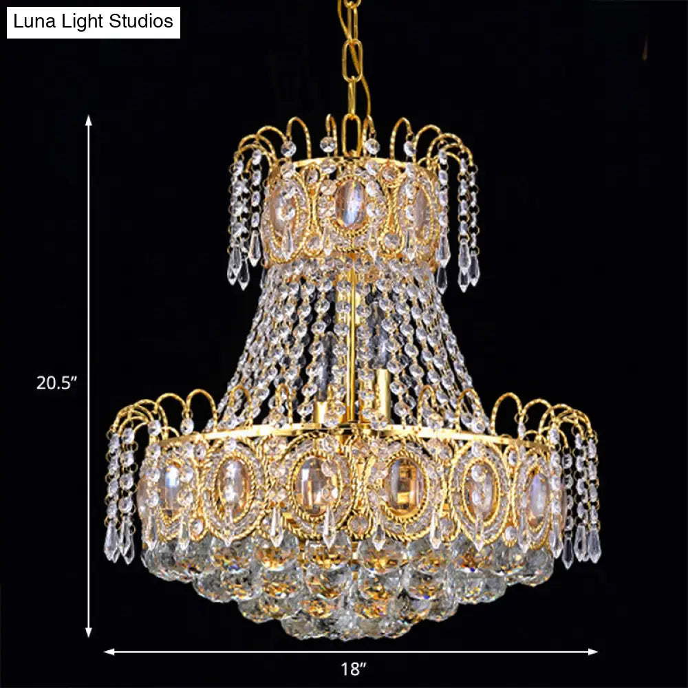 Modern Gold Chandelier Light: Crystal Flared Hanging Ceiling Light With 5 Lights For Living Room
