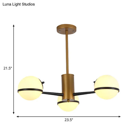 Modern Gold Chandelier With White Glass Orb Shades 3/6 Light Ceiling Pendant