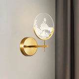 Modern Gold Circle Panel Led Wall Sconce With Lotus Pattern In White/Warm Light